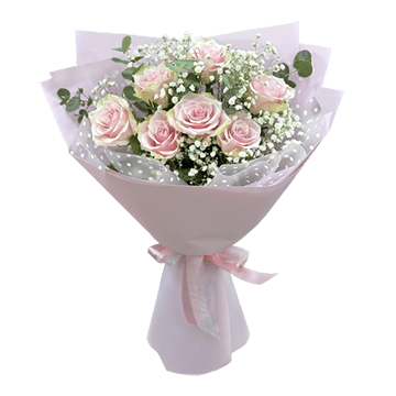 Bouquet of pink roses (60 cm.) decorated with verdure