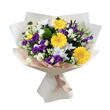 Bouquet of lisianthus, gerbera and alstroemeria