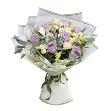 Bouquet de roses, alstroemeria et lisianthus