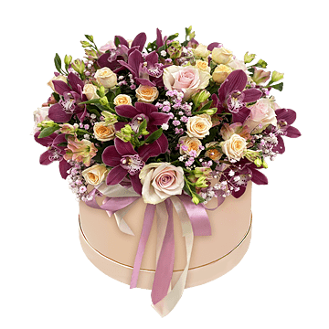 Orchids and roses in box