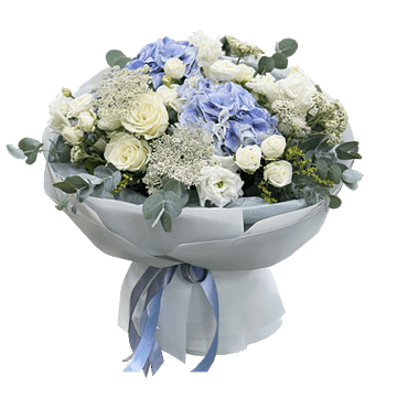 Bouquet dhortensias, de roses et de lisianthus