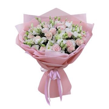 Bouquet de roses et de lisianthus