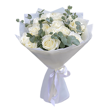 Bouquet of white roses (60 cm.) with eucalyptus