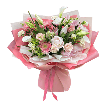Bouquet of lilies, gerberas, roses