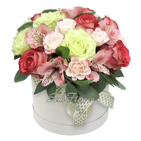 Roses and alstroemerias in box