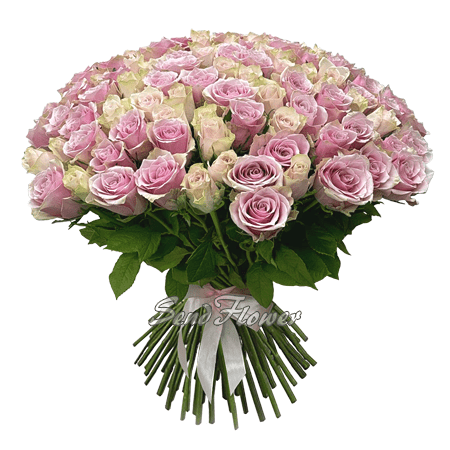 Букет из кремовых и розовых роз (60 см.)