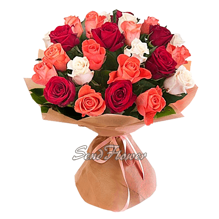 Букет из разноцветных роз (80 см.)